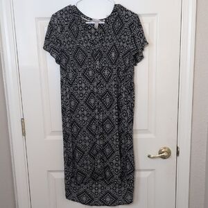 Knox Rose Black and White Button Up Geometric Midi Dress, Size Small